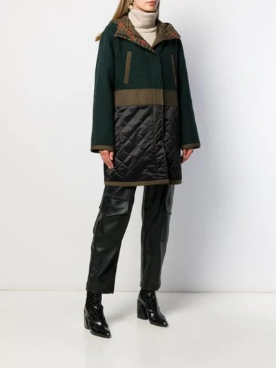 Shop Etro Contrast Panel Hooded Parka In Green