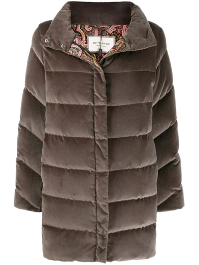 Shop Etro Panelled Padded Coat In 2 Grey