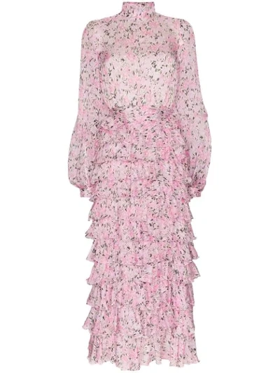 Shop Giambattista Valli Tiered Floral Print Dress In Pink