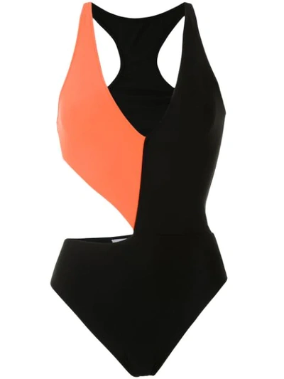 Shop Gloria Coelho Two-tone Geometric Swimsuit In Black