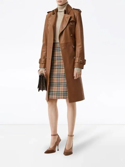 Shop Burberry "vintage Check" Pencil Skirt In Brown