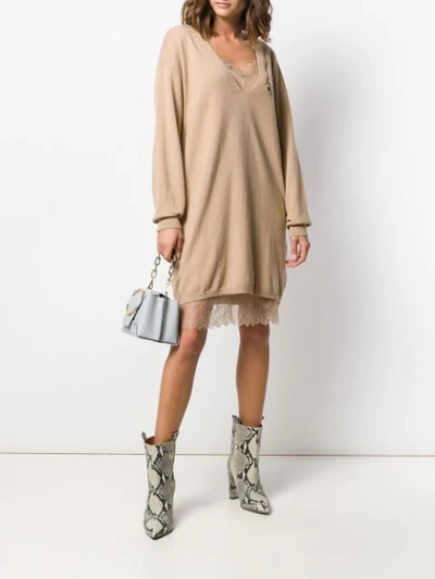 Shop Twinset Layered Sweater Dress In Neutrals