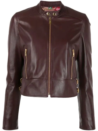 Shop Dolce & Gabbana Cropped Leather Biker Jacket In Red