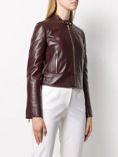 Shop Dolce & Gabbana Cropped Leather Biker Jacket In Red