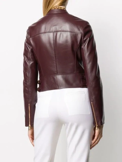 Shop Dolce & Gabbana Cropped Leather Biker Jacket In Red