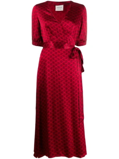Shop Cecilie Copenhagen Belle Printed Wrap Dress In Red