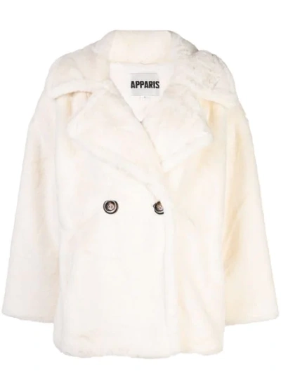 Shop Apparis Anais Double-breasted Faux-fur Peacoat In White