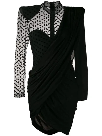 Shop Balmain Asymmetric Crepe Party Dress In Black