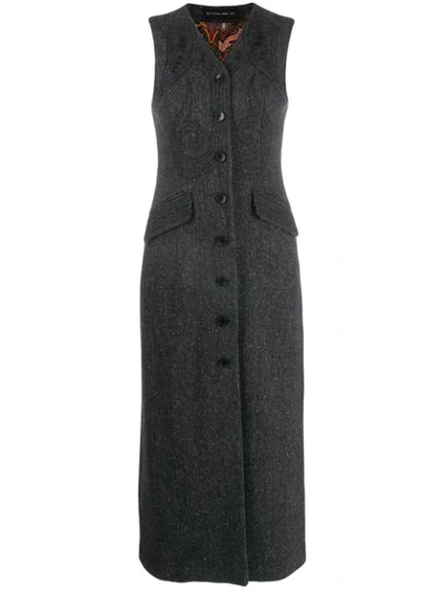 Shop Etro Single-breasted Midi Dress In Grey