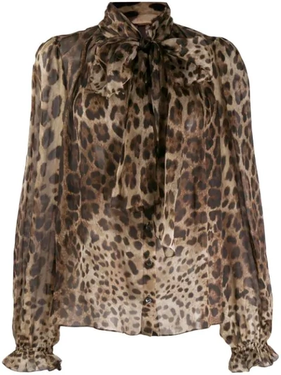 Shop Dolce & Gabbana Leopard Print Organza Blouse - Brown