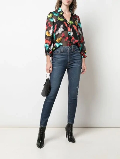 Shop Alice And Olivia Sheila Sheer Butterfly Shirt In Black