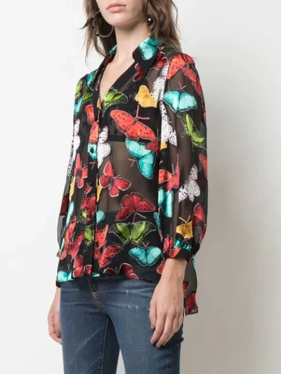 Shop Alice And Olivia Sheila Sheer Butterfly Shirt In Black