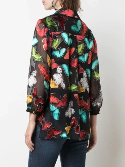 Shop Alice And Olivia Sheila Sheer Butterfly Shirt In Black