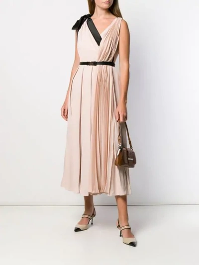 Shop Prada Belted Asymmetric Pleated Dress - Pink