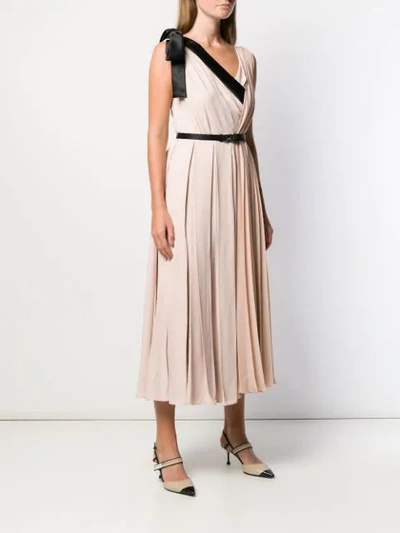 Shop Prada Belted Asymmetric Pleated Dress - Pink