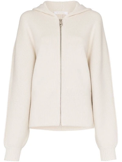 Shop Chloé Ribbed Knitted Hoodie - Neutrals