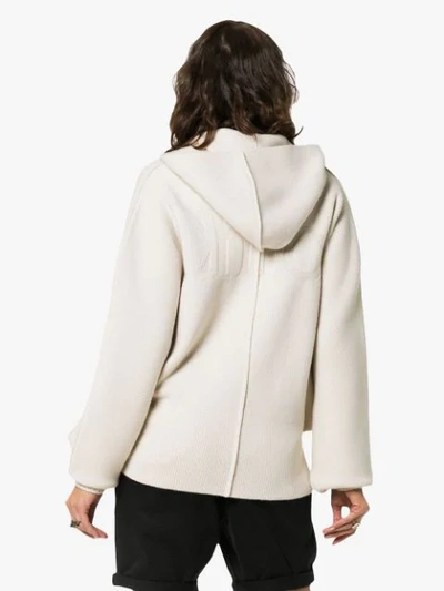 Shop Chloé Ribbed Knitted Hoodie - Neutrals