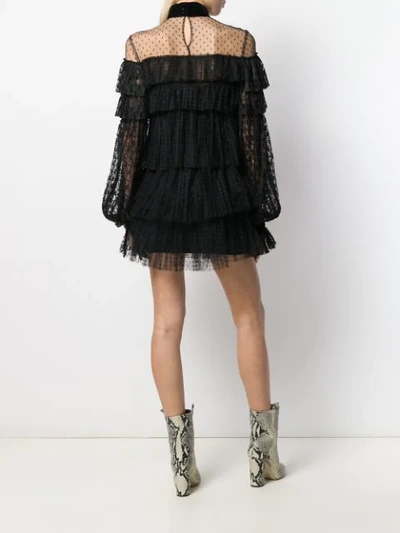 Shop Wandering Lace Ruffled Short Dress In Black