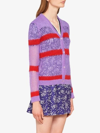 Shop Miu Miu Gestreifter Cardigan In F0r7v Purple/red