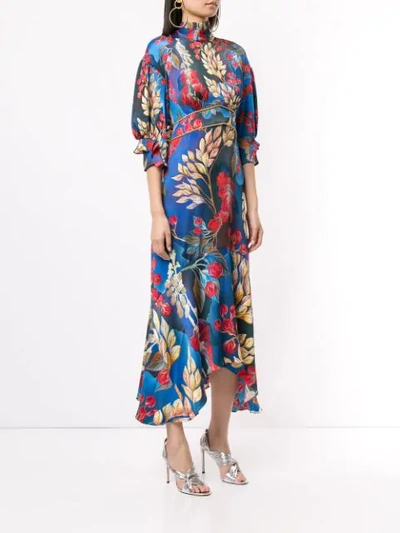 Shop Peter Pilotto Fitted Floral Print Midi Dress In Blue