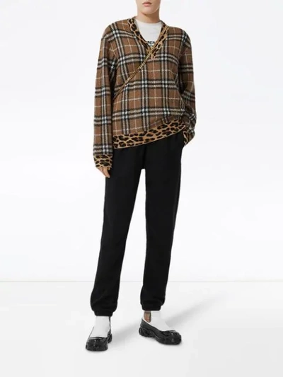 Shop Burberry Vintage Check Leopard-trimmed Sweater In Neutrals