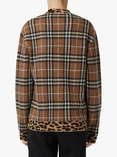 Shop Burberry Vintage Check Leopard-trimmed Sweater In Neutrals