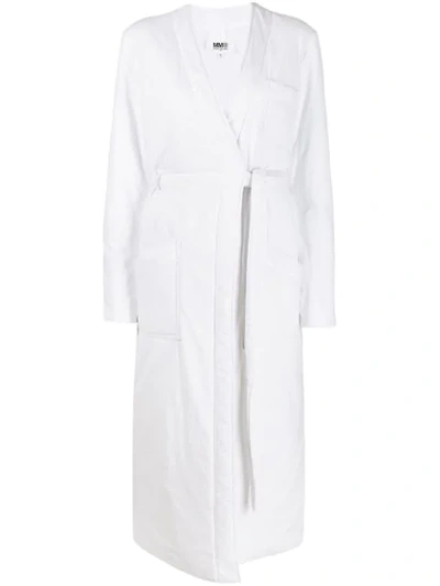 Shop Mm6 Maison Margiela Tie Front Long Coat In 100   White