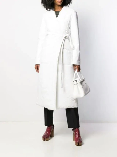 Shop Mm6 Maison Margiela Tie Front Long Coat In 100   White