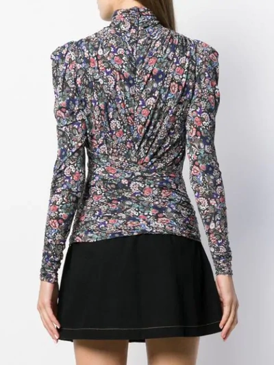 Shop Isabel Marant Ruched Floral Blouse In Black/multi