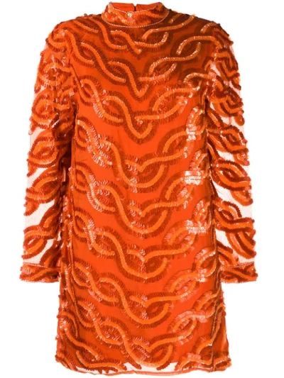 Shop Erika Cavallini Sequin-embellished Silk Dress In Orange