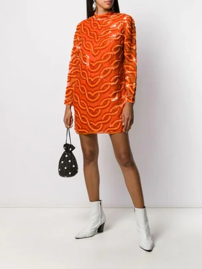 Shop Erika Cavallini Sequin-embellished Silk Dress In Orange
