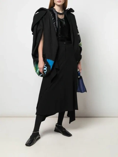 Shop Yohji Yamamoto Printed Gathered Cape In Black