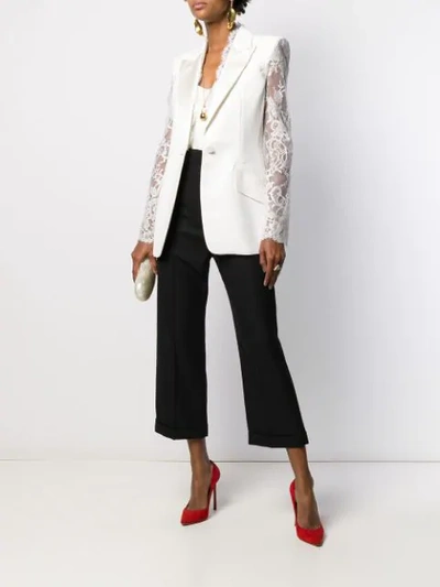 Shop Alexander Mcqueen Lace Details Single-breasted Blazer In White
