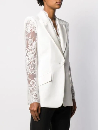 Shop Alexander Mcqueen Lace Details Single-breasted Blazer In White
