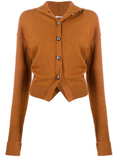 Shop Chloé Ruched Turtleneck Cardigan In Brown