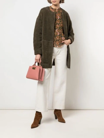 Shop Apiece Apart Collarless Faux-shearling Coat In Brown