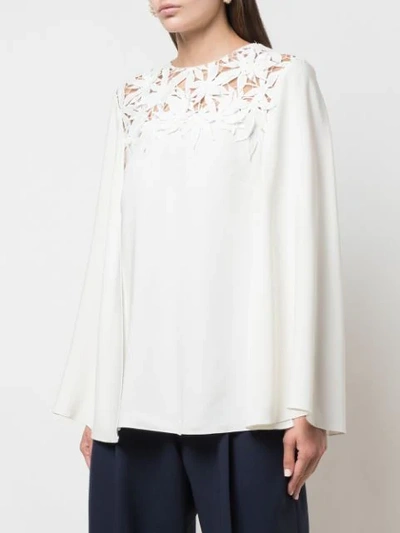 Shop Oscar De La Renta Cape Sleeve Embroidered Blouse In White