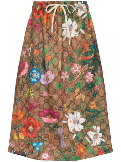 Shop Gucci Gg Flora Print Midi Skirt In  Multicoloured:2103