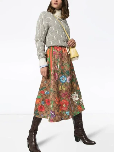 Shop Gucci Gg Flora Print Midi Skirt In  Multicoloured:2103