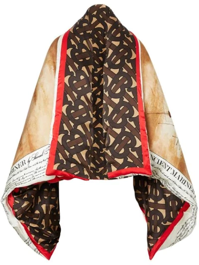 Shop Burberry Mariner Print Puffer Cape In Brown