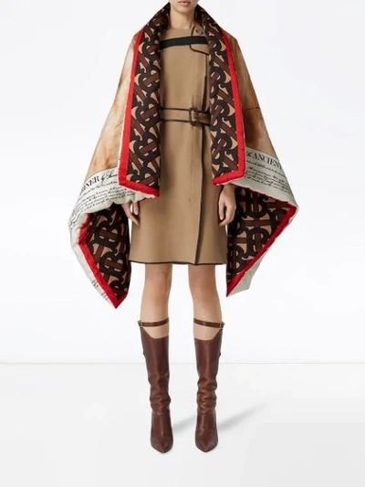 Shop Burberry Mariner Print Puffer Cape In Brown