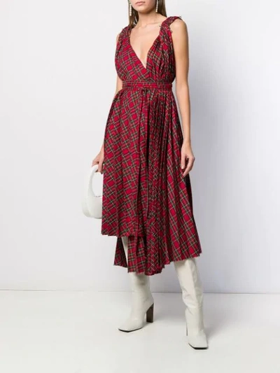 Shop A.w.a.k.e. Checked Asymmetric Flared Dress In Red