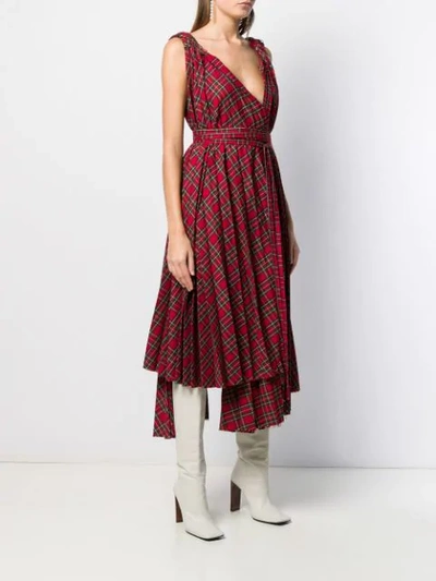 Shop A.w.a.k.e. Checked Asymmetric Flared Dress In Red