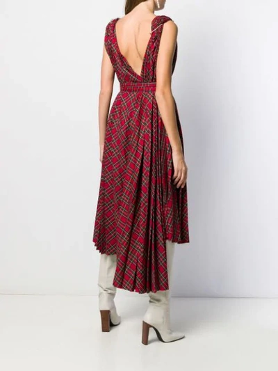 Shop A.w.a.k.e. Checked Asymmetric Flared Dress In Red