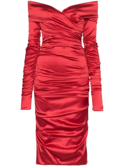 Shop Dolce & Gabbana Draped Off The Shoulder Dress In Red