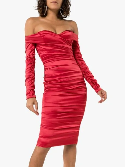 Shop Dolce & Gabbana Draped Off The Shoulder Dress In Red