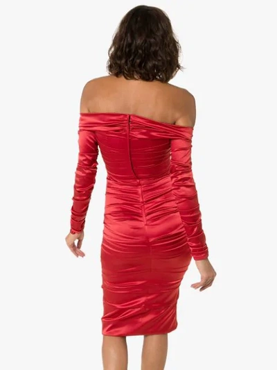 Shop Dolce & Gabbana Draped Off The Shoulder Dress In Red