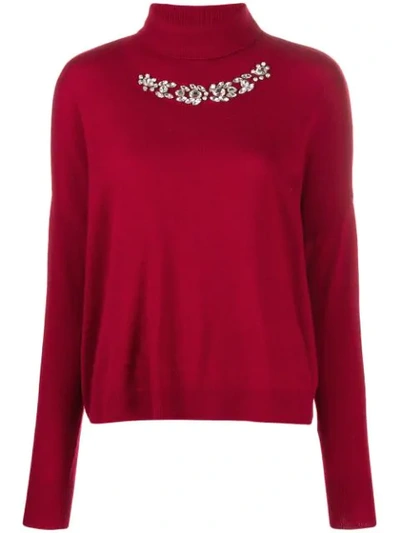 Shop Liu •jo Rhinestone Embellished Jumper In Red