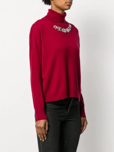 Shop Liu •jo Rhinestone Embellished Jumper In Red