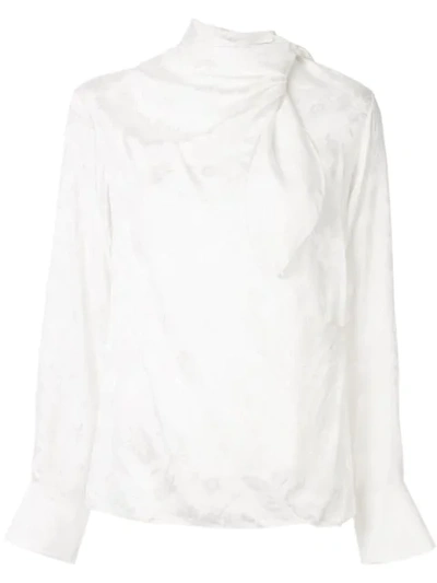 Shop Chloé Tie Neck Floral Jacquard Blouse In White